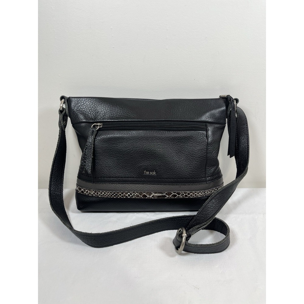 The Sak‎ Sequoia Soft Leather Hobo Shoulder Crossbody Bag Black Snakeskin Detail